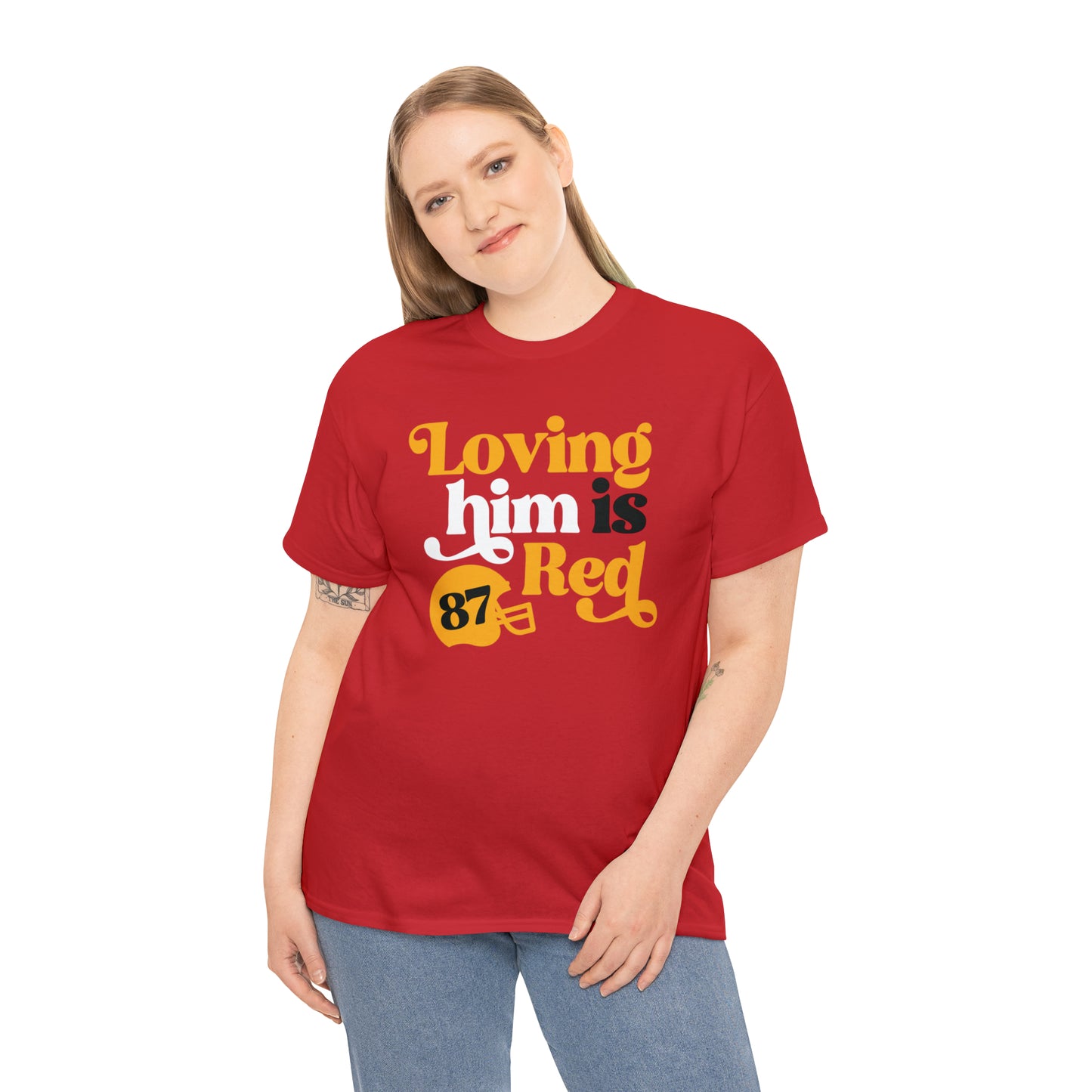 Loving Him Is Red - Football Tee