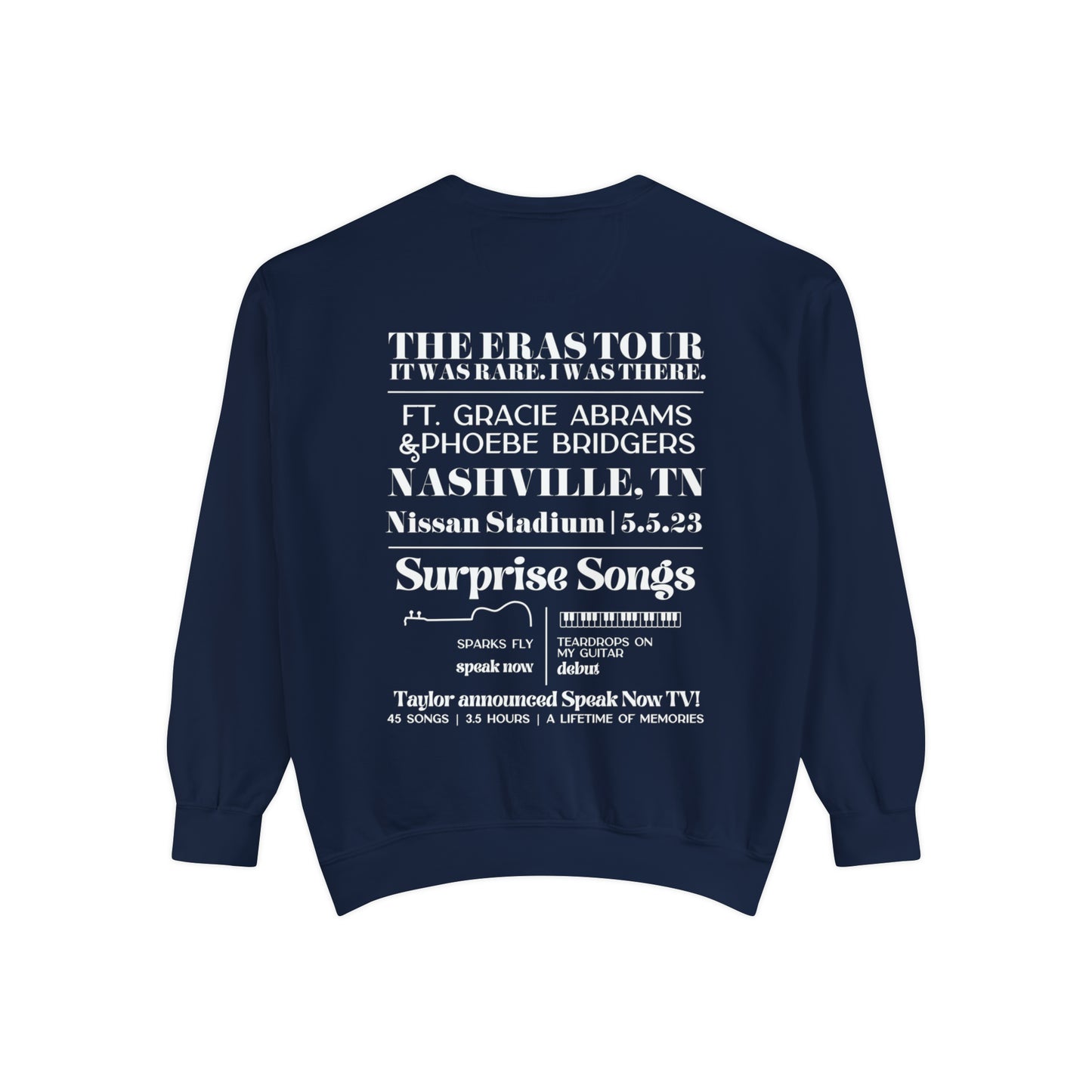 Eras Nashville, TN Night 1, 5-5-23 Custom Eras Crewneck, Comfort Colors