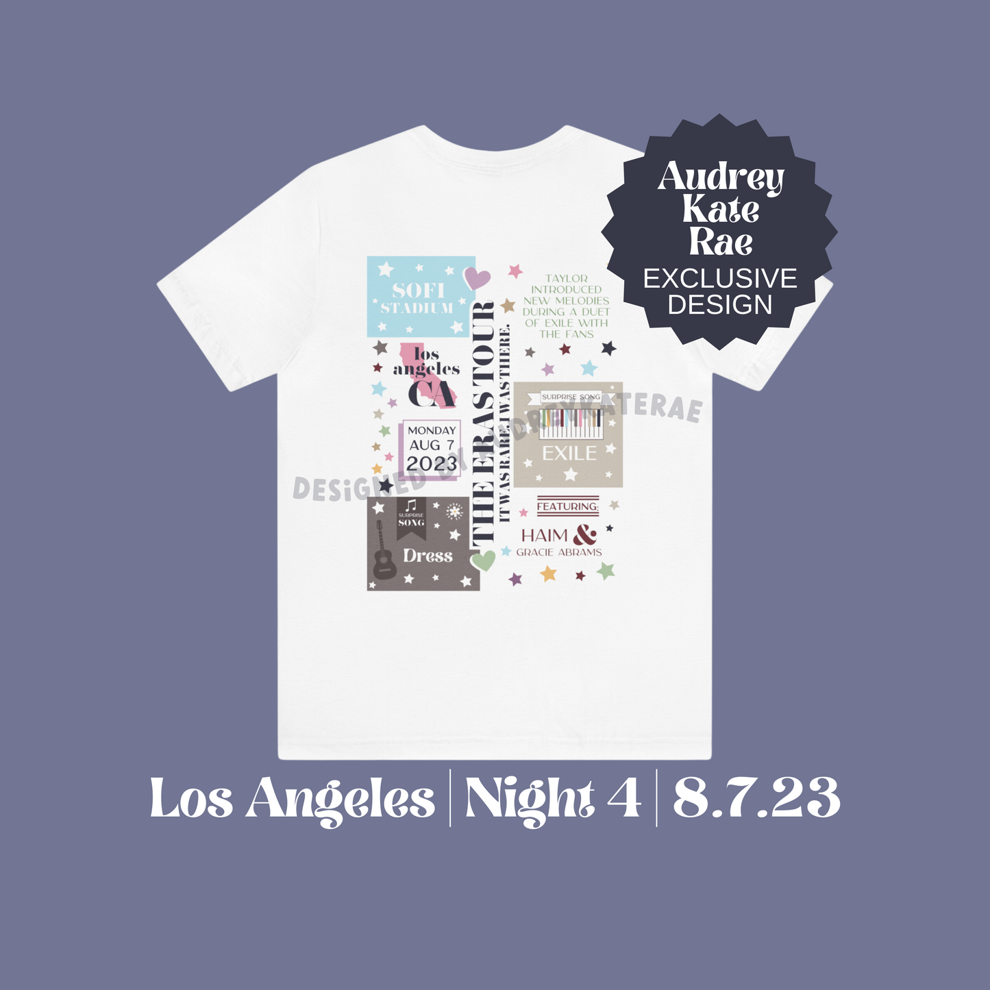 Eras Los Angeles, CA Night 4, 8-7-23 Custom Colorful Eras Tour T-Shirt