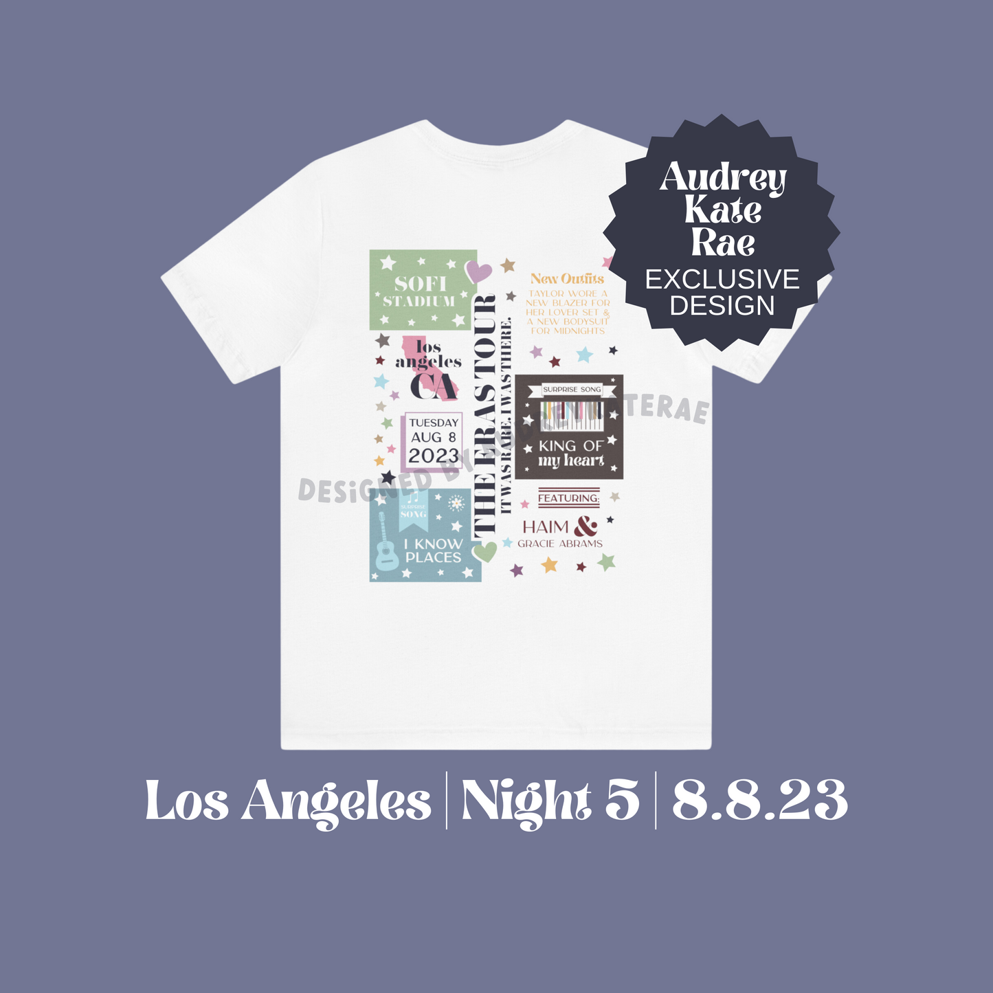 Eras Los Angeles, CA Night 5, 8-8-23 Custom Colorful Eras Tour T-Shirt