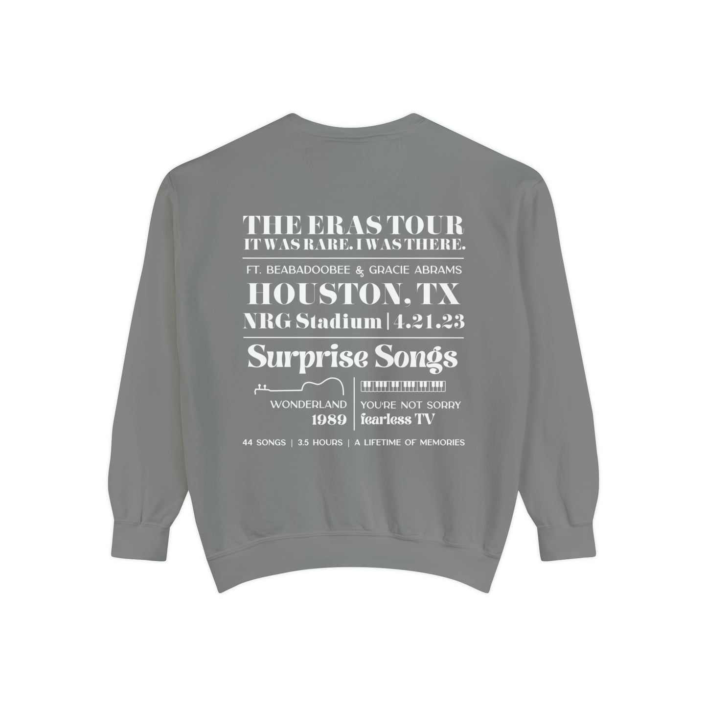 Eras Houston, TX Night 1, 4-21-23, Custom Eras Tour Crewneck, Comfort Colors