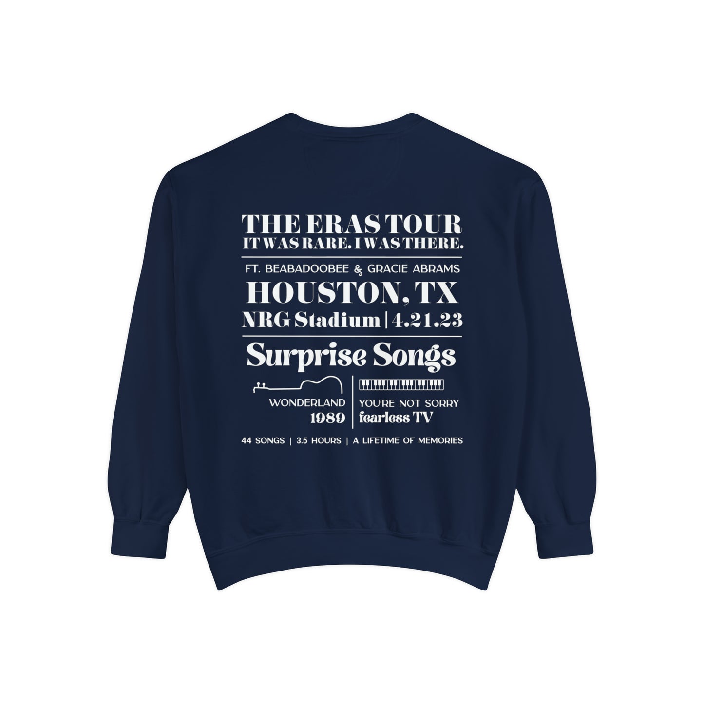 Eras Houston, TX Night 1, 4-21-23, Custom Eras Tour Crewneck, Comfort Colors