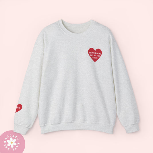 You Put Me on and Said I Was Your Favorite / Cardigan - Pocket Heart Unisex Crewneck - S-5XL