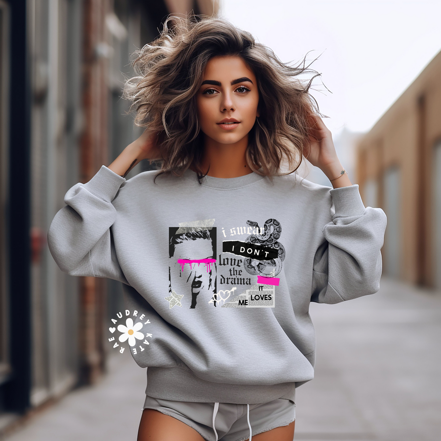 I Swear I Don't Love the Drama Grunge Graffiti Collage Reputation Crewneck