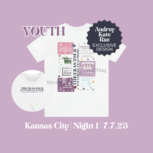 YOUTH Eras Kansas City, Night 1, 7-7-23 Custom Kids Eras Tour Tshirt