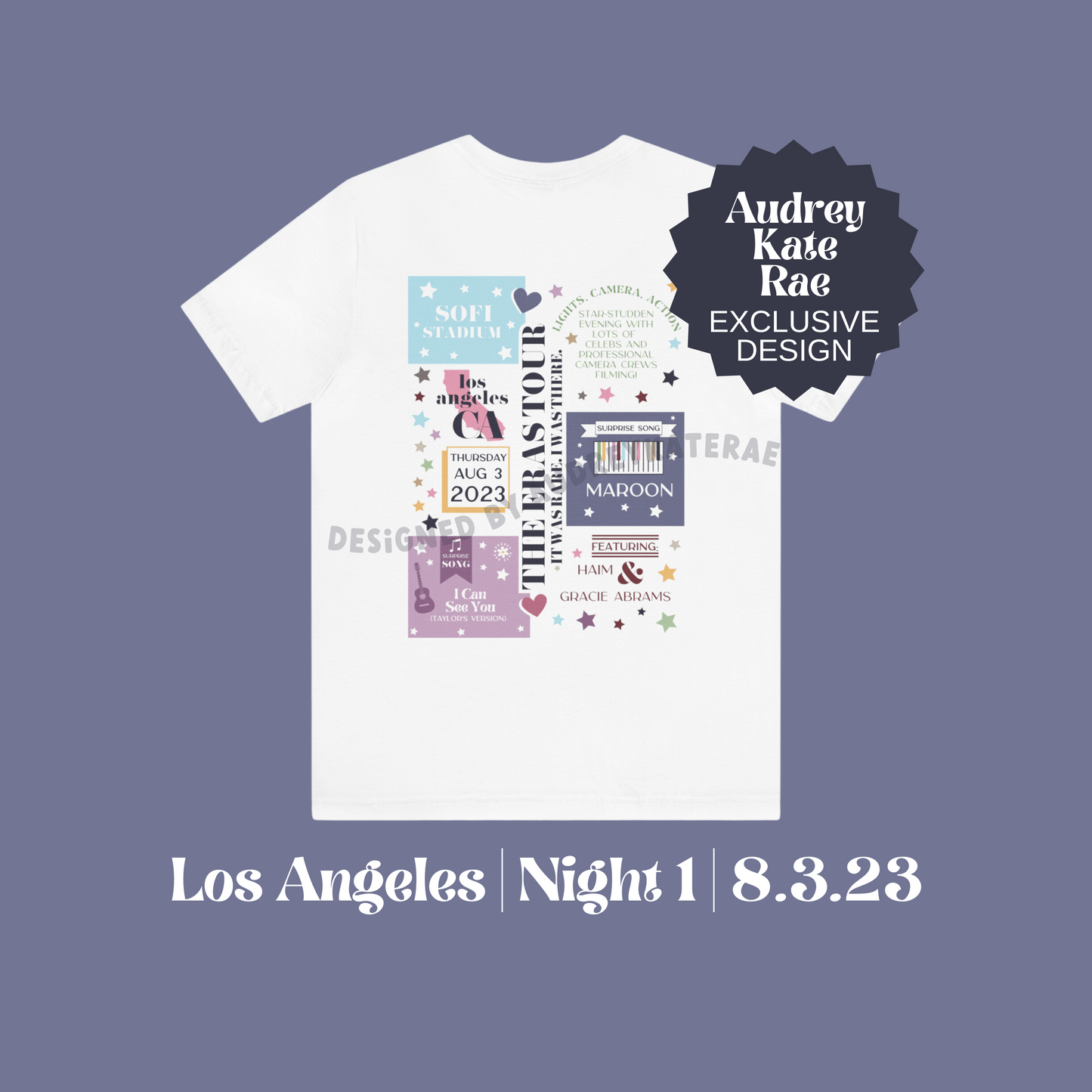 Eras Los Angeles, CA Night 1, 8-3-23 Custom Colorful Eras Tour T-Shirt