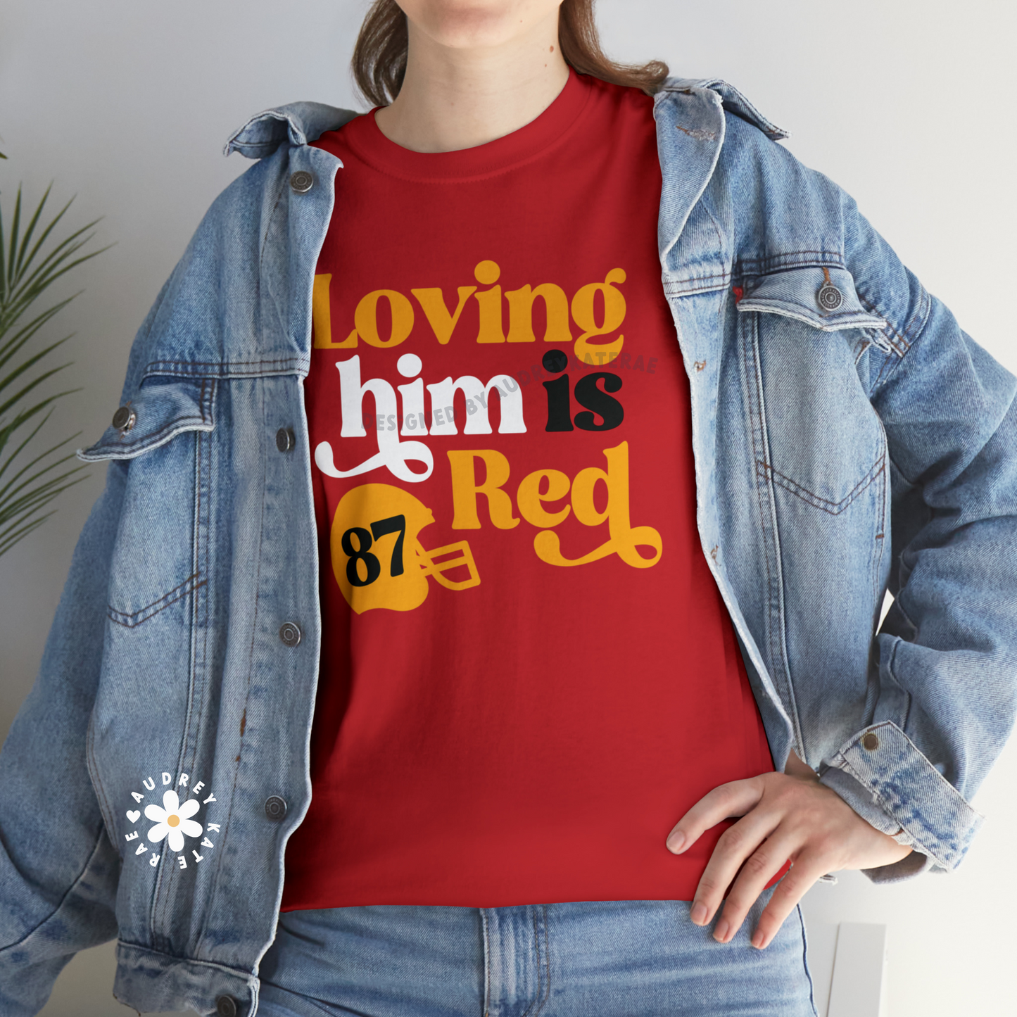 Loving Him Is Red - Football Tee