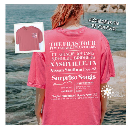 Eras Nashville, TN Night 1, 5-5-23, Custom Eras Tour Tshirt, Comfort Colors