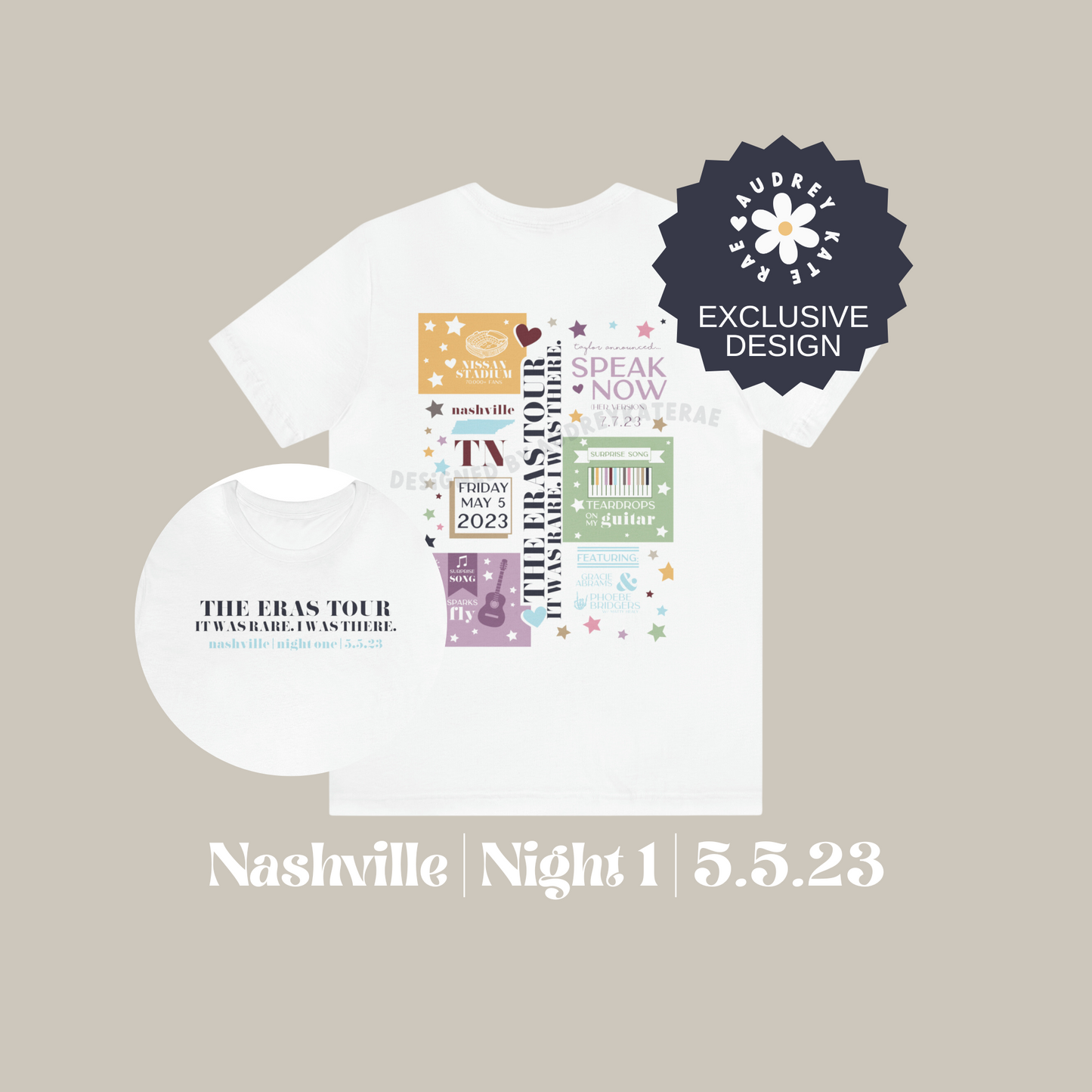 Eras Nashville, TN Night 1, 5-5-23, Custom Colorful Eras Tshirt