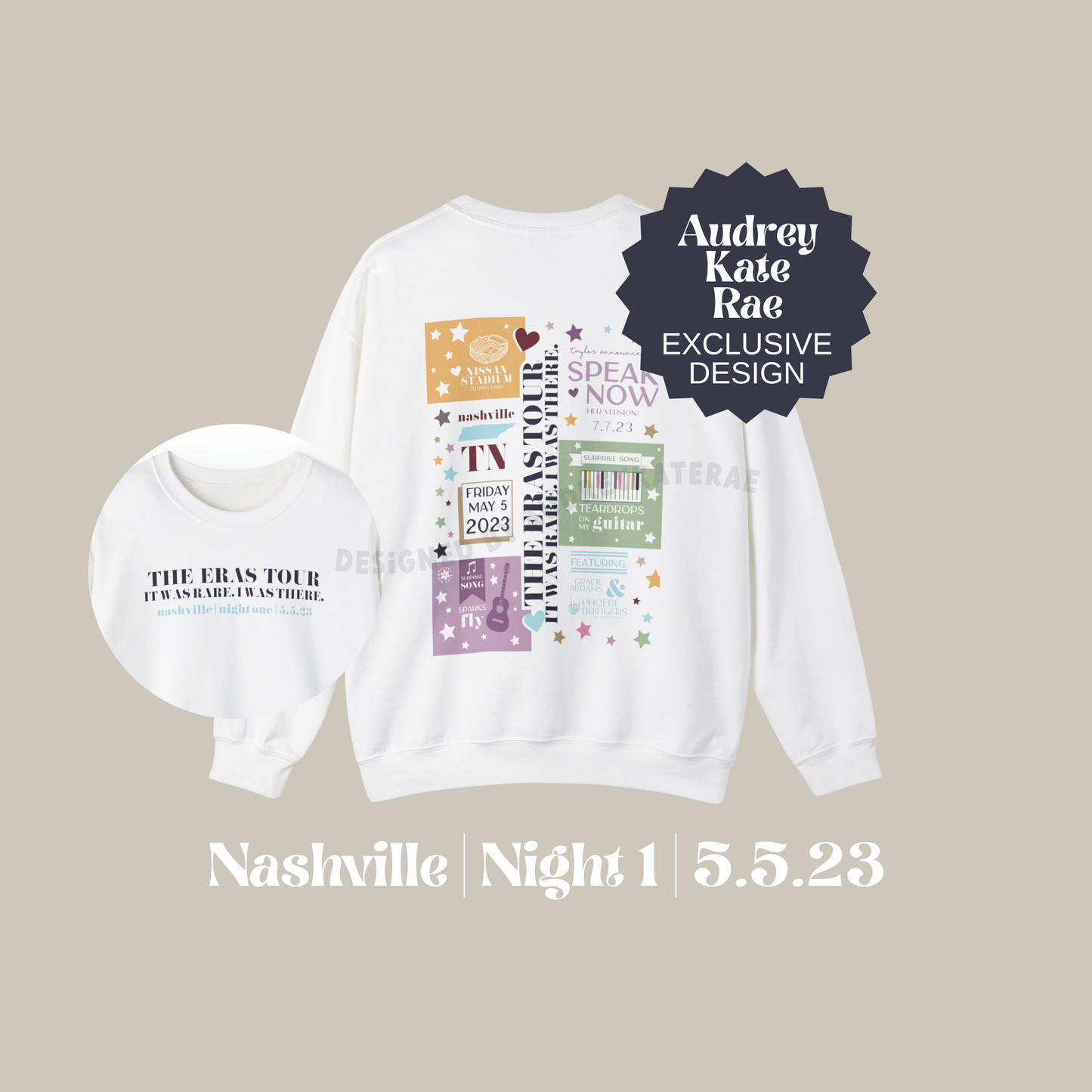 Eras Nashville Night 1, 5-5-23, Custom Gildan Eras Tour Crewneck