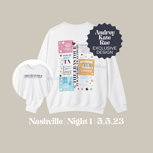 Eras Nashville, TN Night 2, 5-6-23 Colorful Custom Eras Tour Crewneck, Gildan