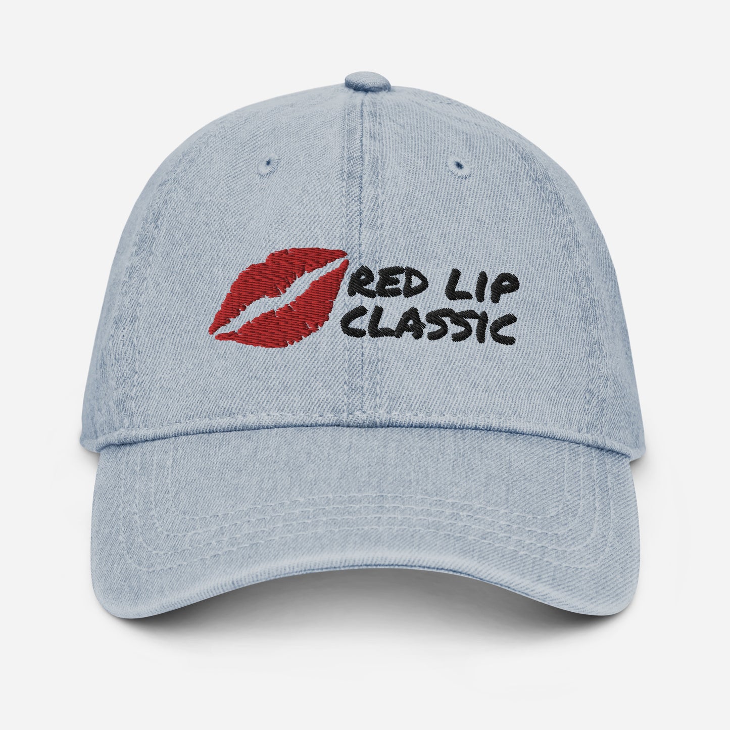 Red Lip Classic Light Wash Embroidered 1989 Denim Hat