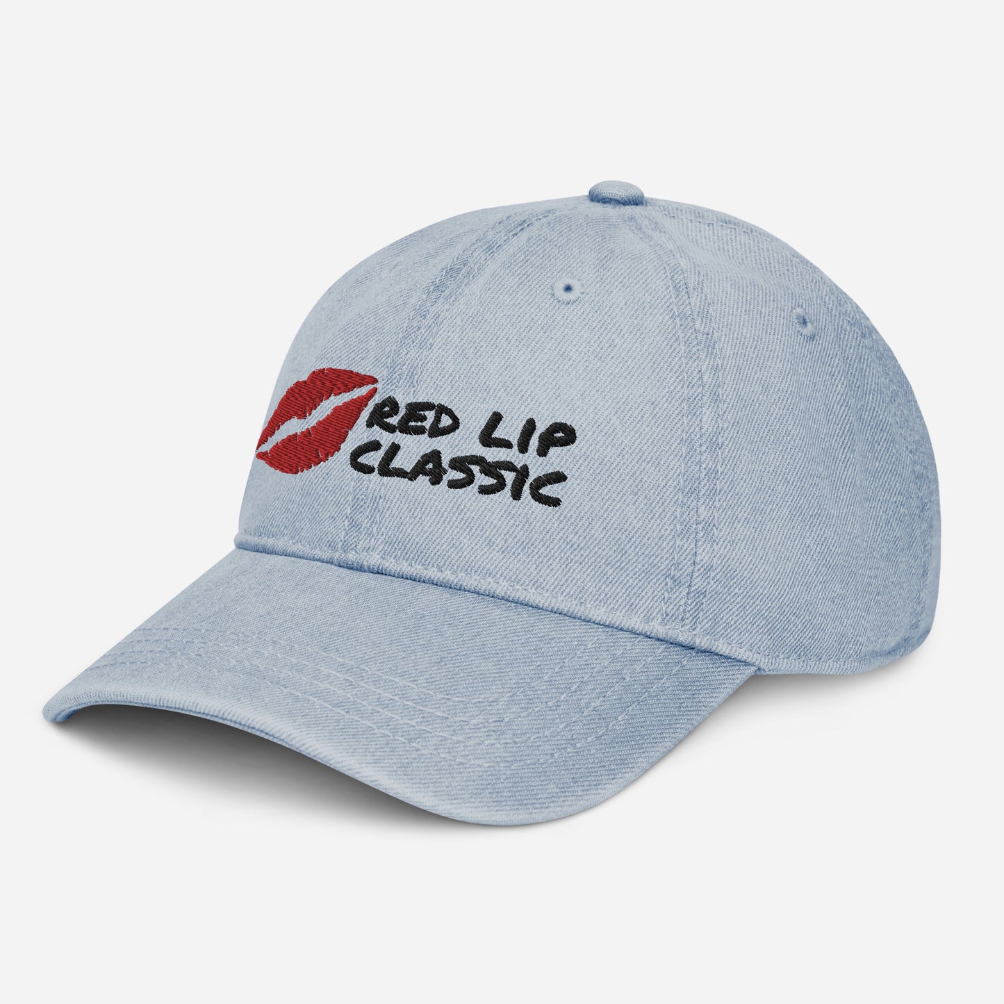 Red Lip Classic Light Wash Embroidered 1989 Denim Hat